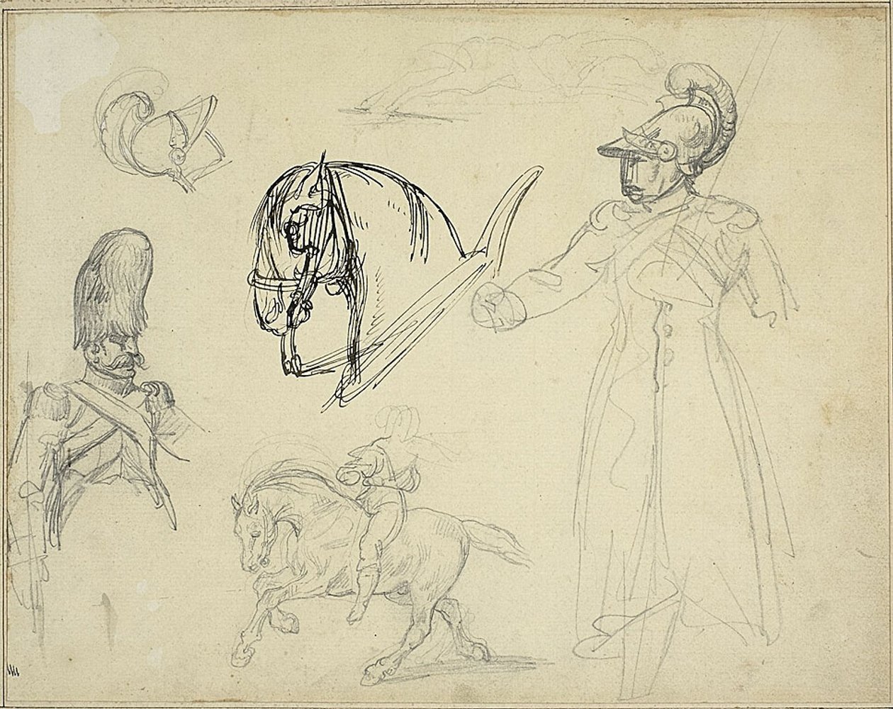 Croquis de chevaux et de soldats - Jean Louis André Théodore Géricault
