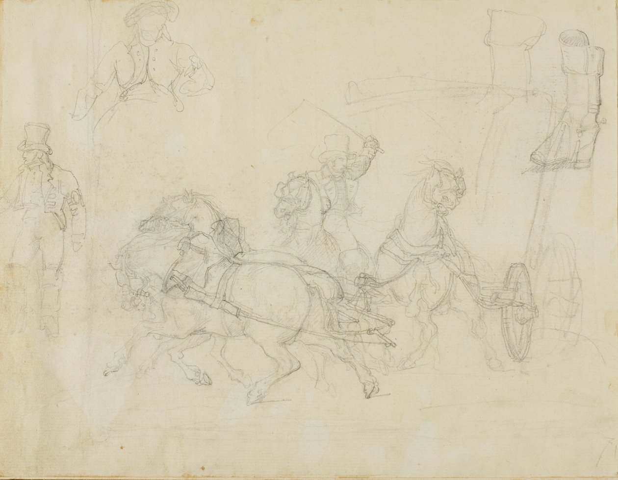 La diligence tirée par cinq chevaux et autres croquis - Jean Louis André Théodore Géricault
