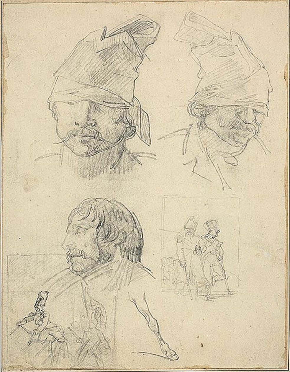 Études de têtes et deux études de composition - Jean Louis André Théodore Géricault
