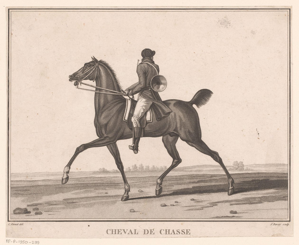 Cavalier à cheval avec cor de chasse - Jean Louis Darcis