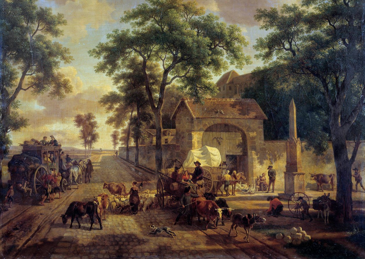 Paysage avec charrette de paysans, troupeaux et bergers - Jean Louis Demarne