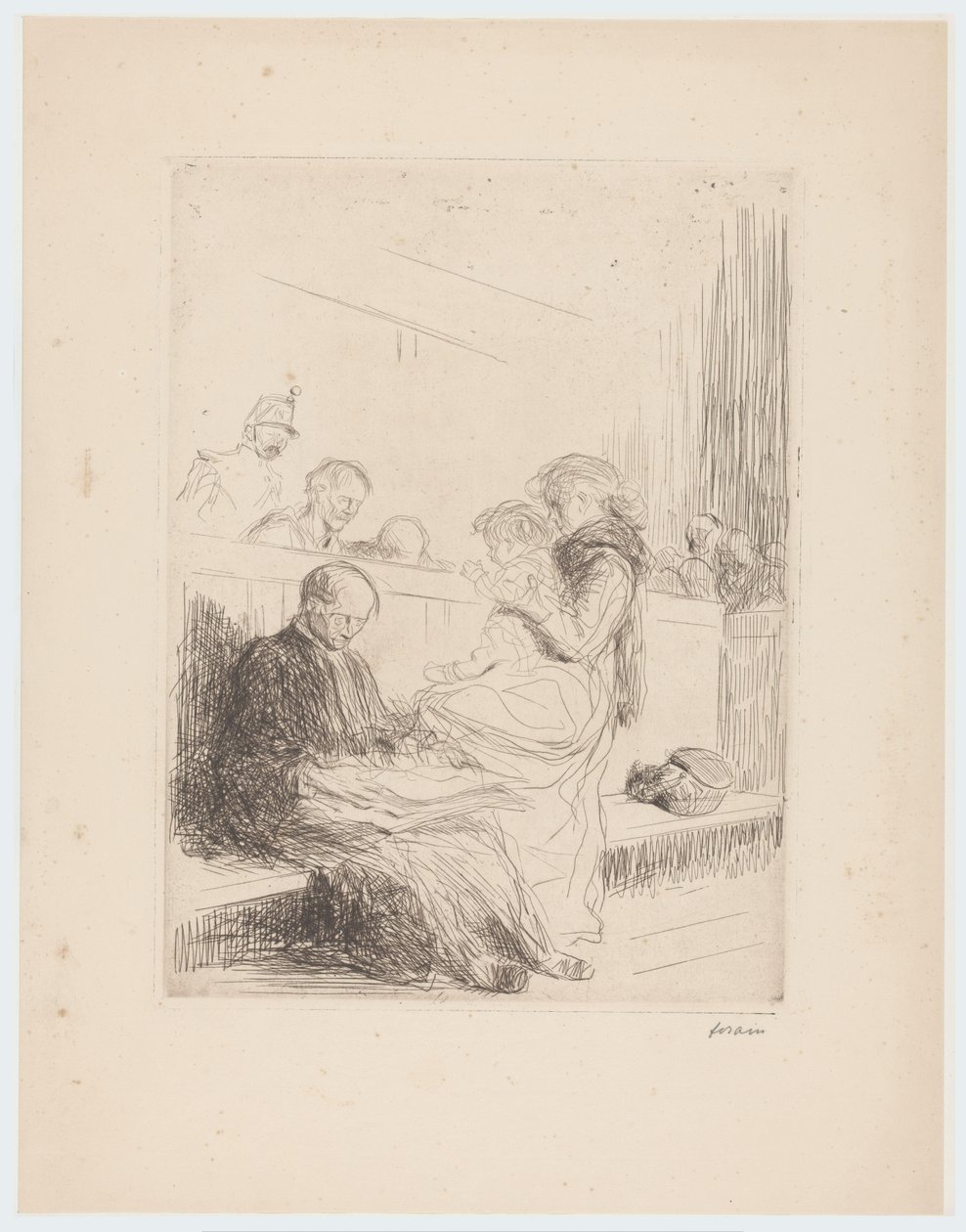 Avocat avec des clients devant le tribunal - Jean Louis Forain (signed by artist)