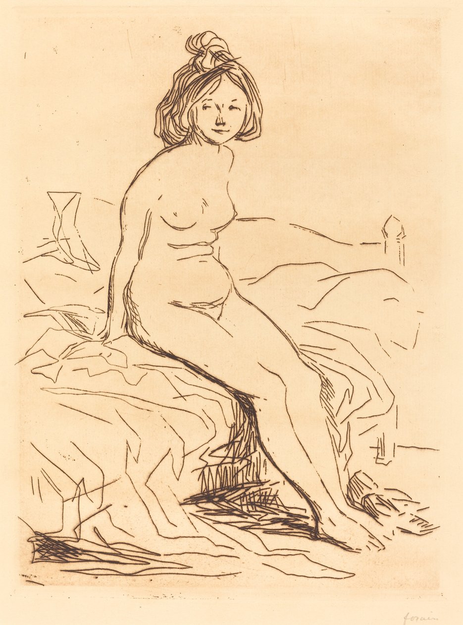 Femme nue, assise sur son lit, vue de face - Jean Louis Forain
