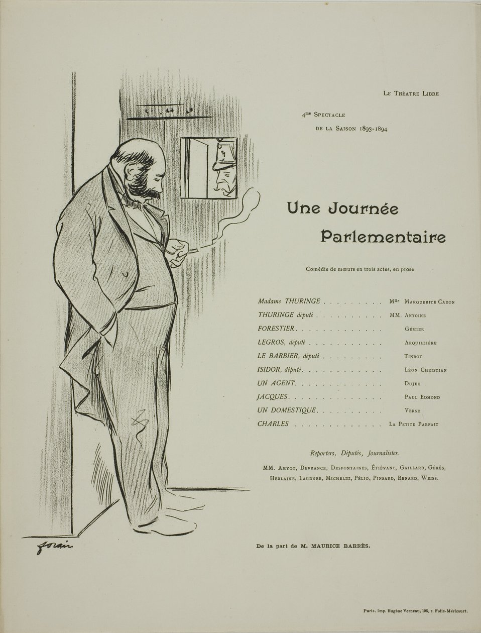 Programme de théâtre pour Une Journée Parlementaire - Jean Louis Forain