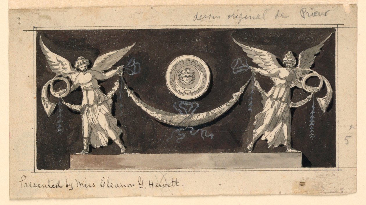Panneau décoratif : Renommées soutenant une guirlande sous un médaillon - Jean Louis Prieur the Younger