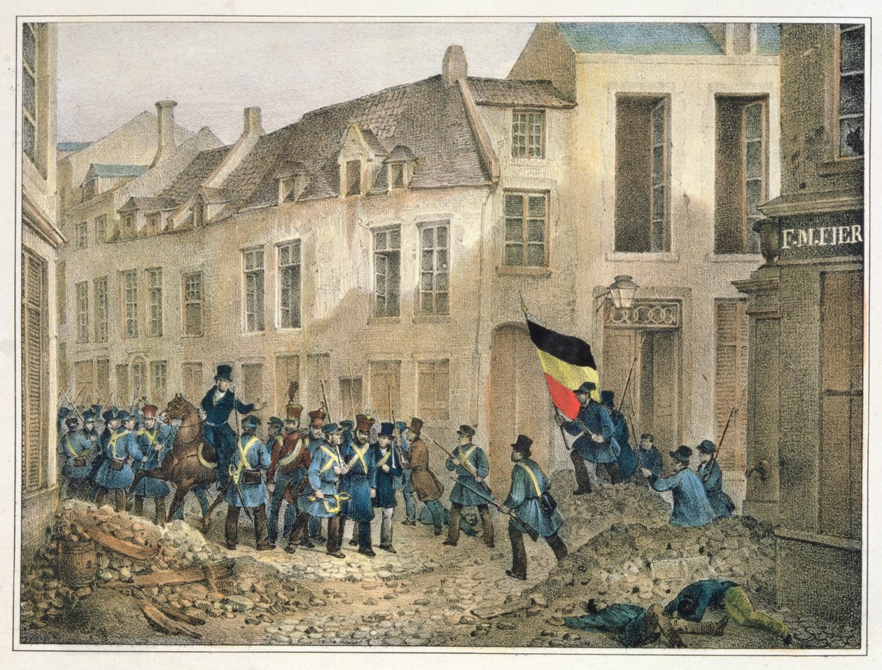 La rue de Louvain, Bruxelles, 23 septembre 1830, gravé par A.M. Jobard - Jean Louis Van Hemelryck