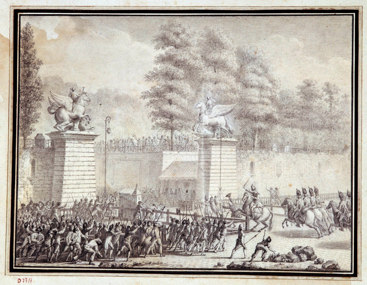 Révolution française : « Monsieur de Lambesc entrant aux Tuileries avec un détachement du Régiment Royal Allemand le 12 juillet 1789 » - Jean Louis the Younger Prieur