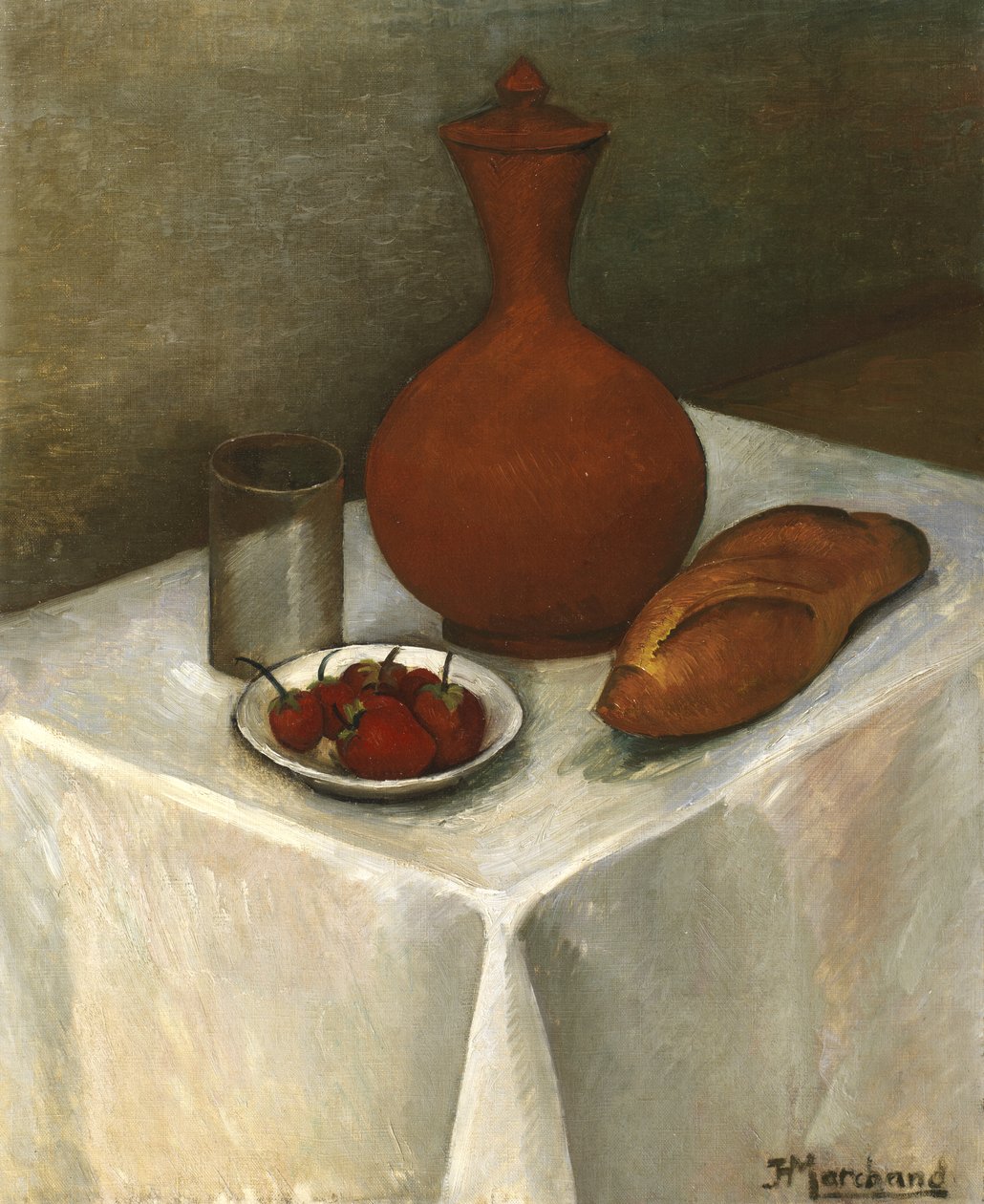 Nature Morte avec Cruche en Terre, Pain et Fraises - Jean Marchand