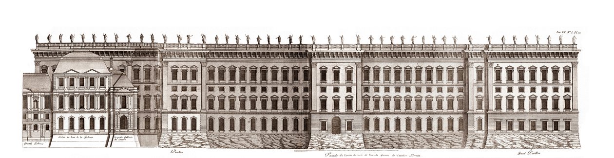 Le Louvre à Paris, projet de Gian Lorenzo Bernini : élévation de la façade principale côté Seine - d