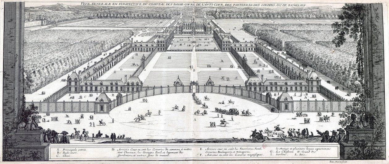 Veve generale en perspective du chasteau, des basse-cours, de l