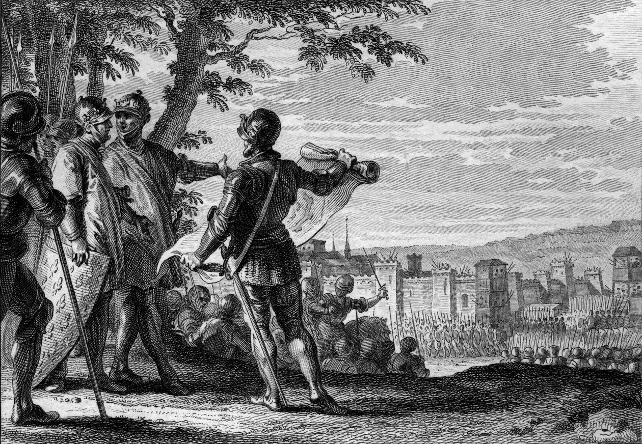 Le roi Louis III (863-882) et Carloman II (867-884) assiégeant la ville de Vienne, 883. Gravure de Jean Michel Moreau, dit Moreau le Jeune (1741-1814) - Jean Michel the Younger Moreau