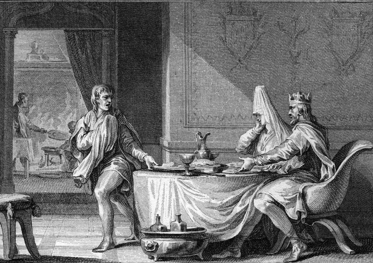 Robert II le Pieux (c. 970-1031), roi de France, excommunié en 997 suite à son mariage avec sa cousine Berthe de Bourgogne. Gravure de Moreau le Jeune 18ème siècle - Jean Michel the Younger Moreau