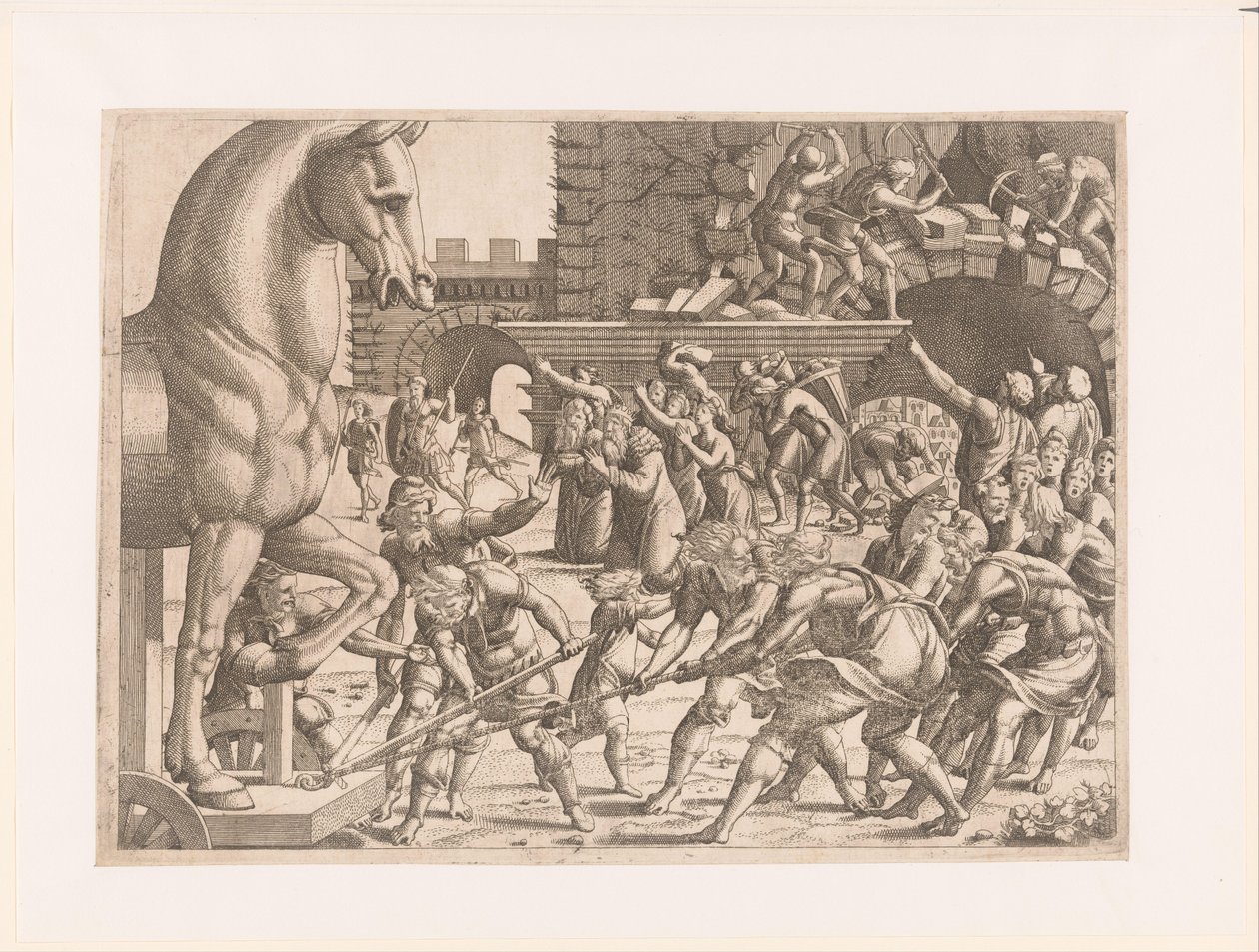 Entrée du cheval de Troie (Histoire de la guerre de Troie) - Jean Mignon (attributed to)