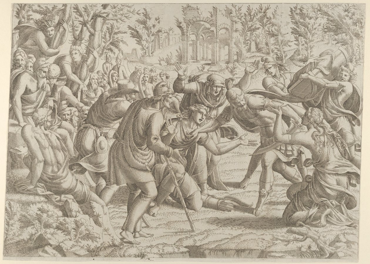 Le traître Sinon amené dans le camp de Trajan par les bergers, 1535-55 - Jean Mignon