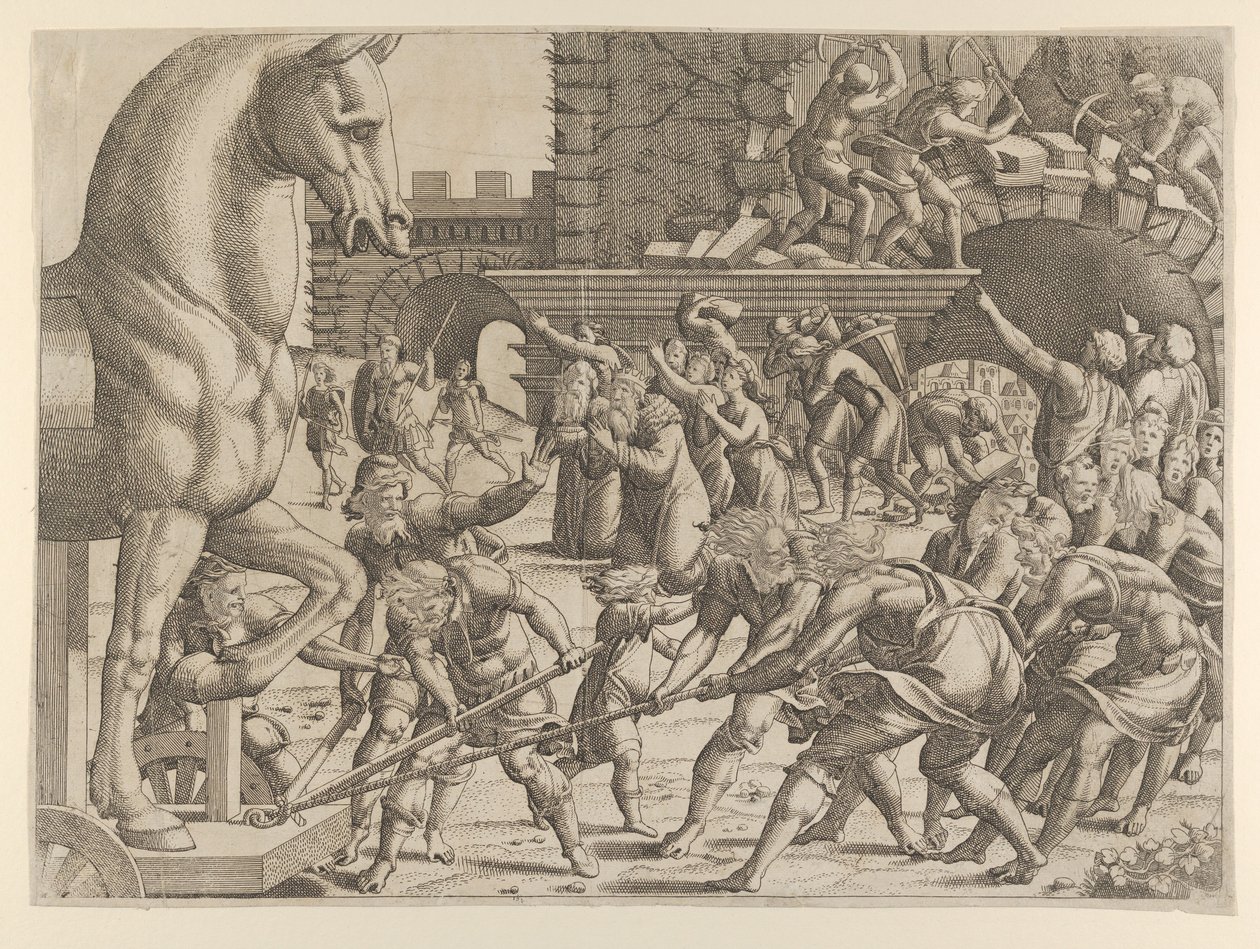 Les Troyens amènent le cheval de bois dans leur ville, 1535-55 - Jean Mignon