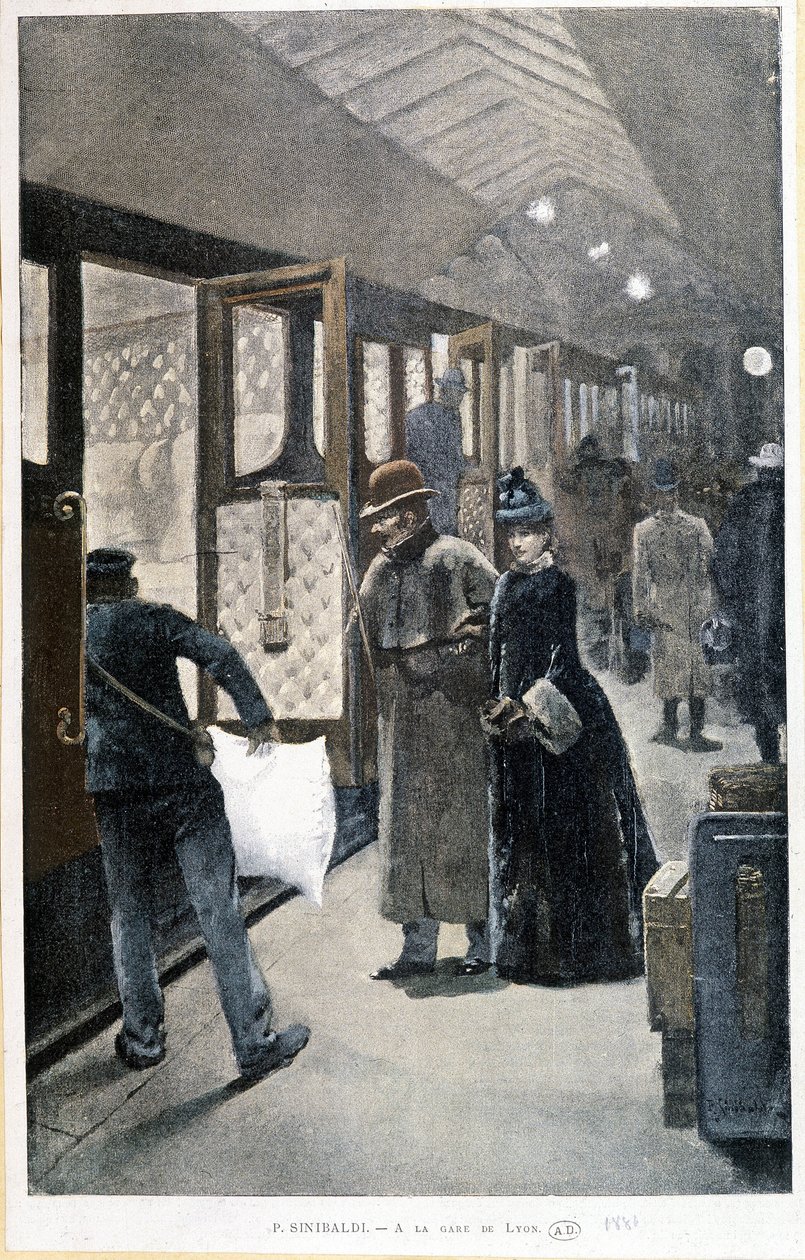 Départ pour le train de nuit à la Gare de Lyon - dessin par Sinibaldi - Jean Paul Sinibaldi