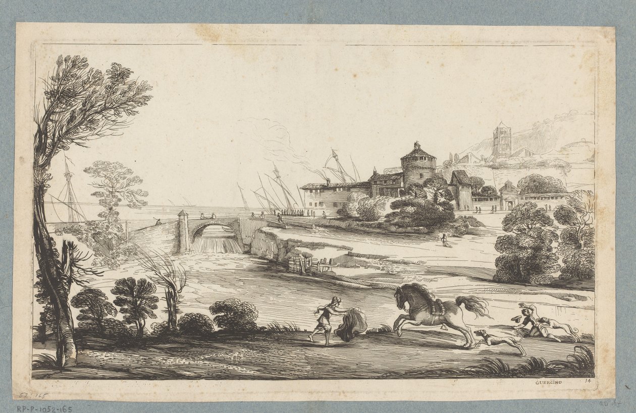 Paysage avec cavalier tombé (Prenten naar tekeningen uit het kabinet Jabach) - Jean Pesne