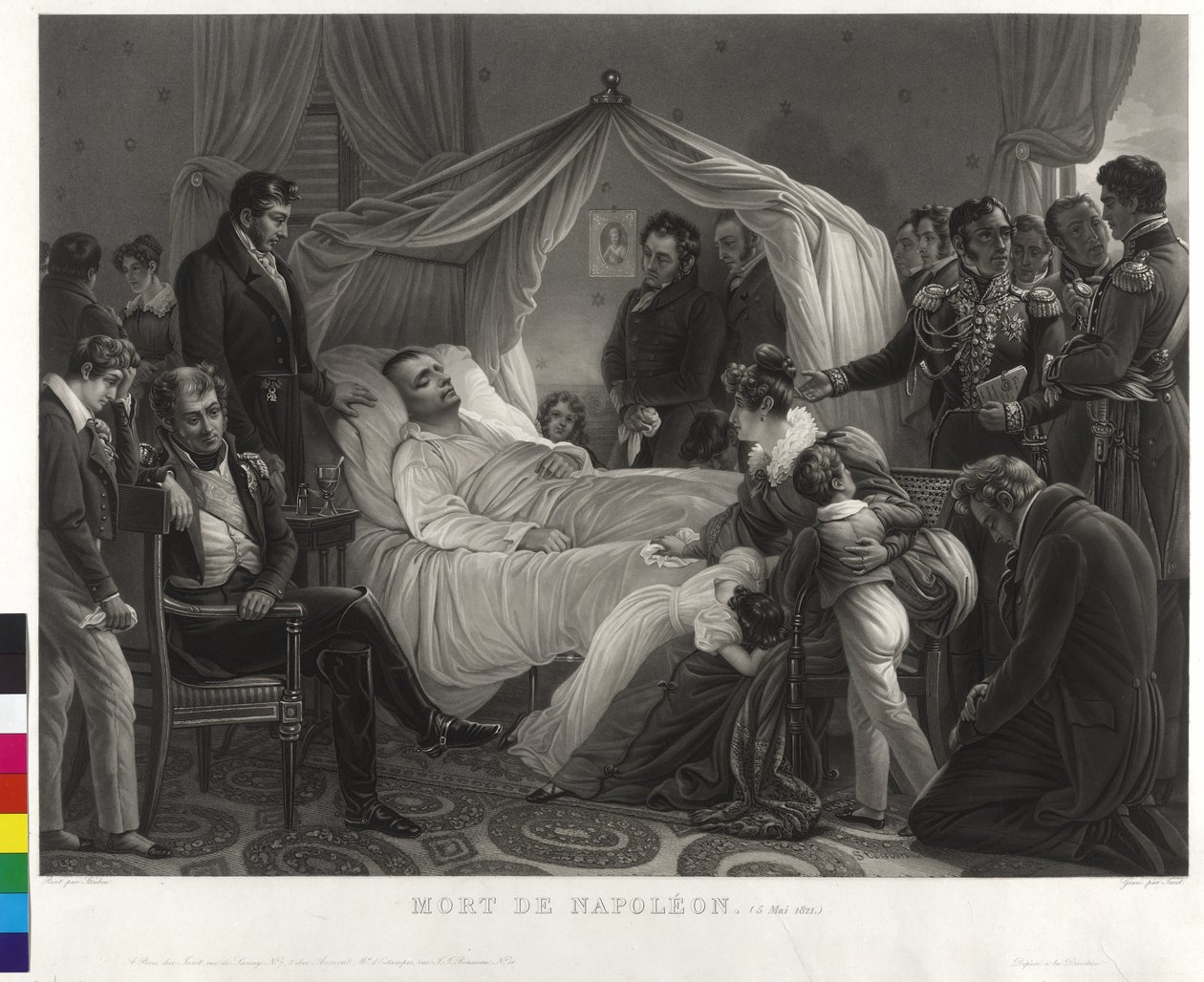 Entouré par les fidèles Napoléon I sur le lit de mort - Jean Pierre Marie Jazet