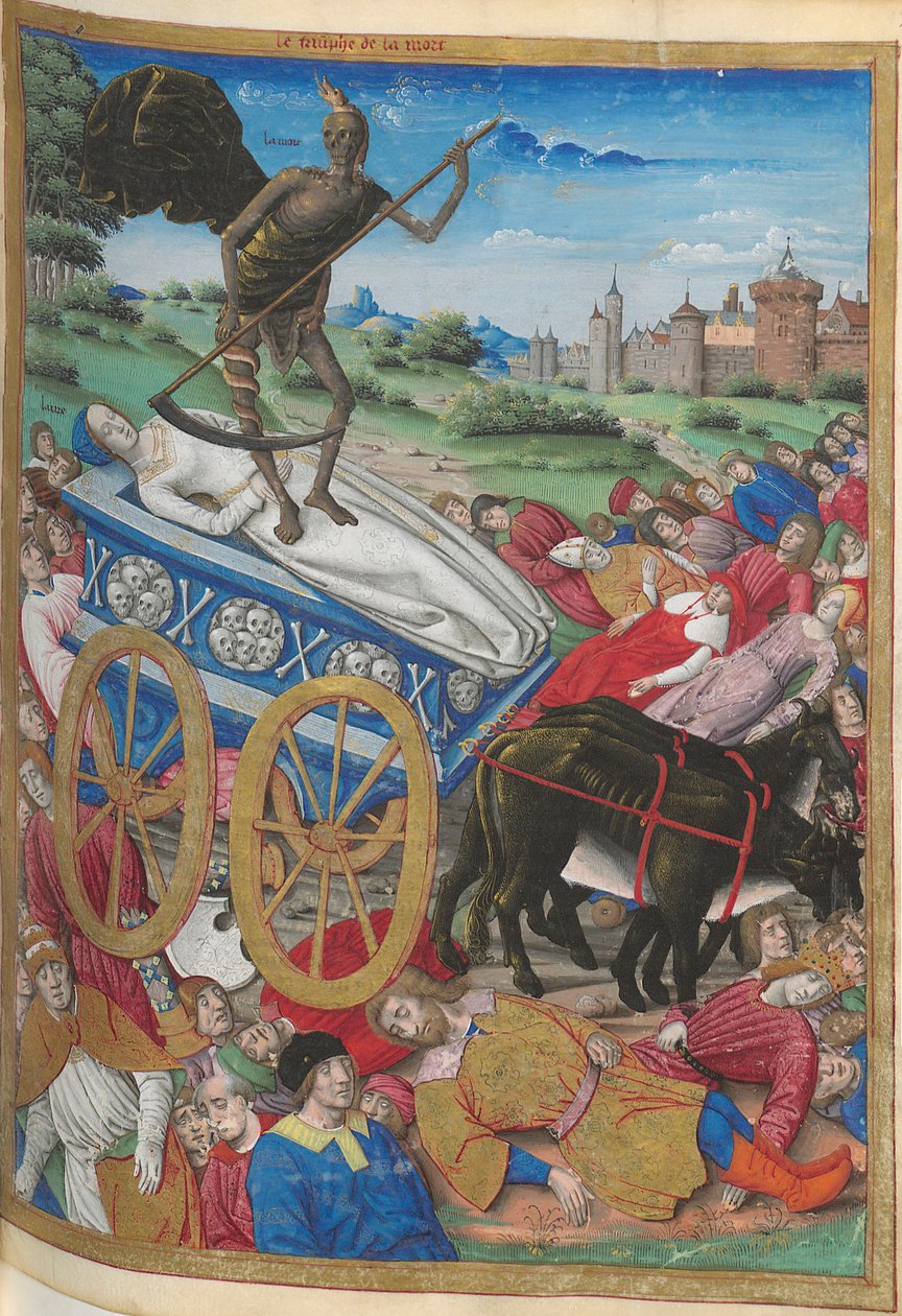 Le triomphe de la Mort : la mort de Laura. Miniature de Pétrarque, Les Triomphes - Jean Serpin