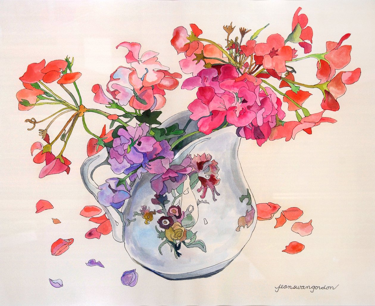Fleurs de printemps dans le crémier Du Barry de Limoges (aquarelle et encre sur papier) - Jean Swan Gordon