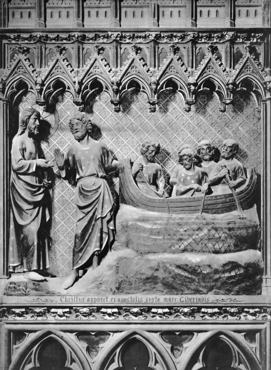 Cathédrale, intérieur, jubé, Jésus-Christ apparaissant sur le lac de Tibériade, la pêche miraculeuse, vers 1340-51 - Jean and Jean Le Boutellier Ravy