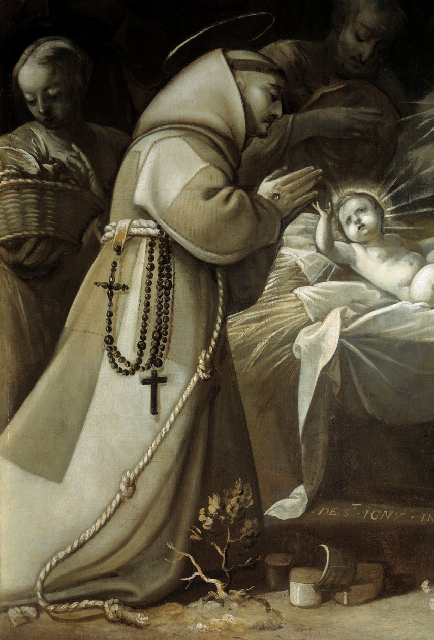 Adoration des bergers Un moine priant devant l