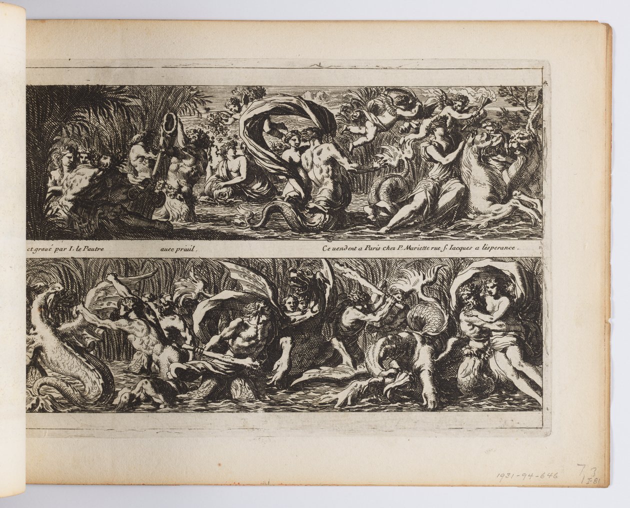 Planche de "Frises, feuillages ou tritons marins, à la romaine" - Jean le Pautre