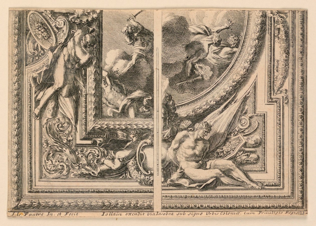 Feuille avec Deux Conceptions pour Décorations de Plafond, de "Plafons à la Romaine" - Jean le Pautre