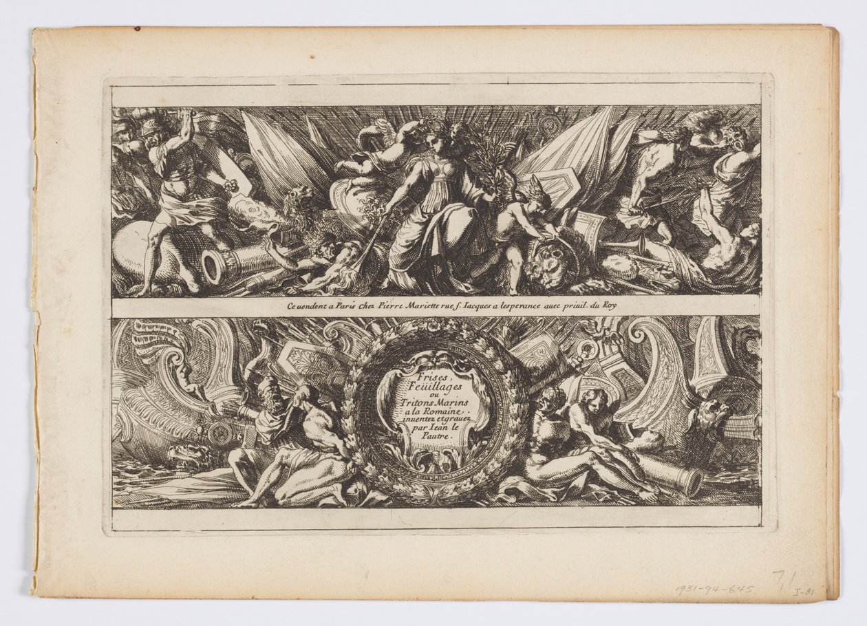 Page de titre de "Frises, feuillages ou tritons marins, à la romaine" - Jean le Pautre