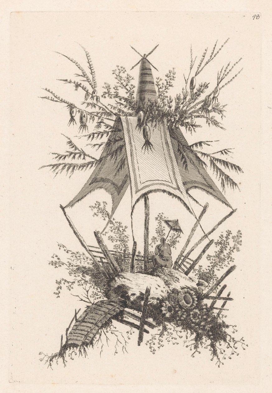 Homme avec parasol sous tente - Jeanne Deny