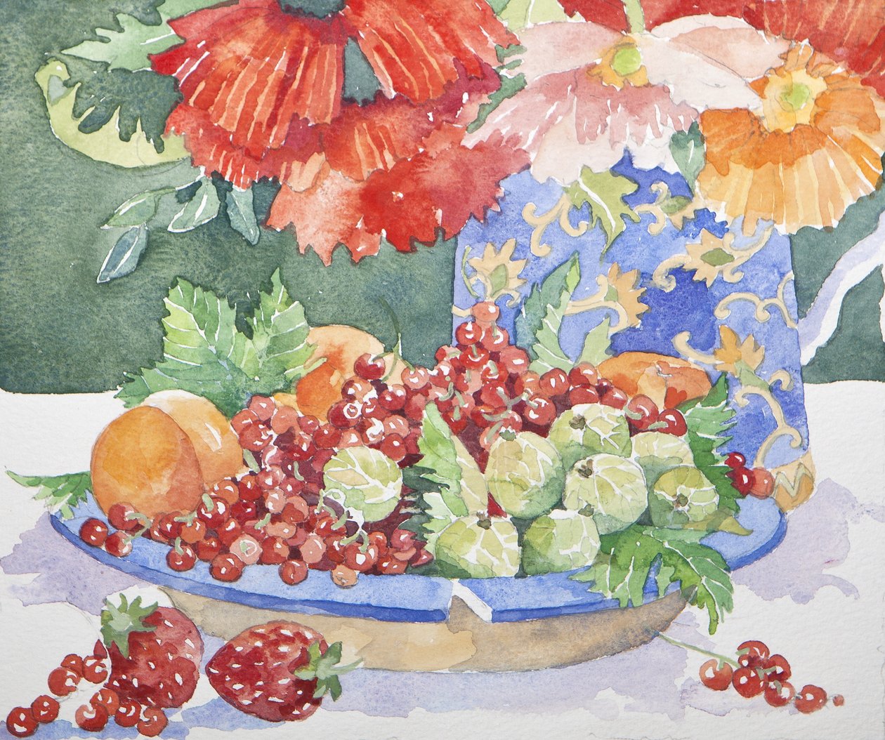 Fruits dans une assiette, 2014 aquarelle - Jennifer Abbott