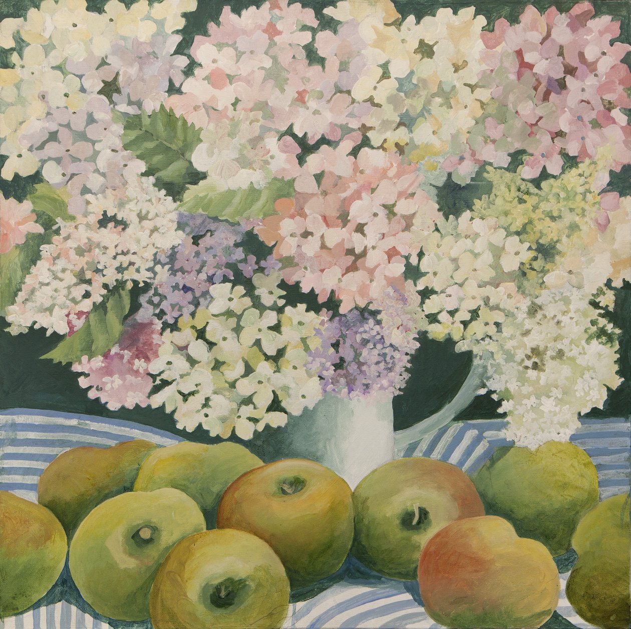 Hortensias et pommes à cuire (acrylique) - Jennifer Abbott