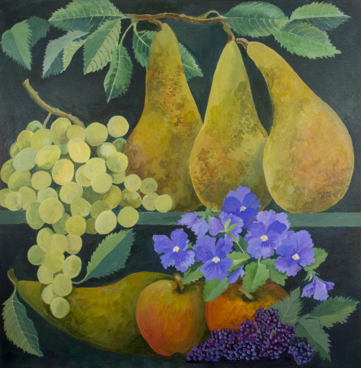 Poires et raisins, 2018 (acrylique sur toile) - Jennifer Abbott