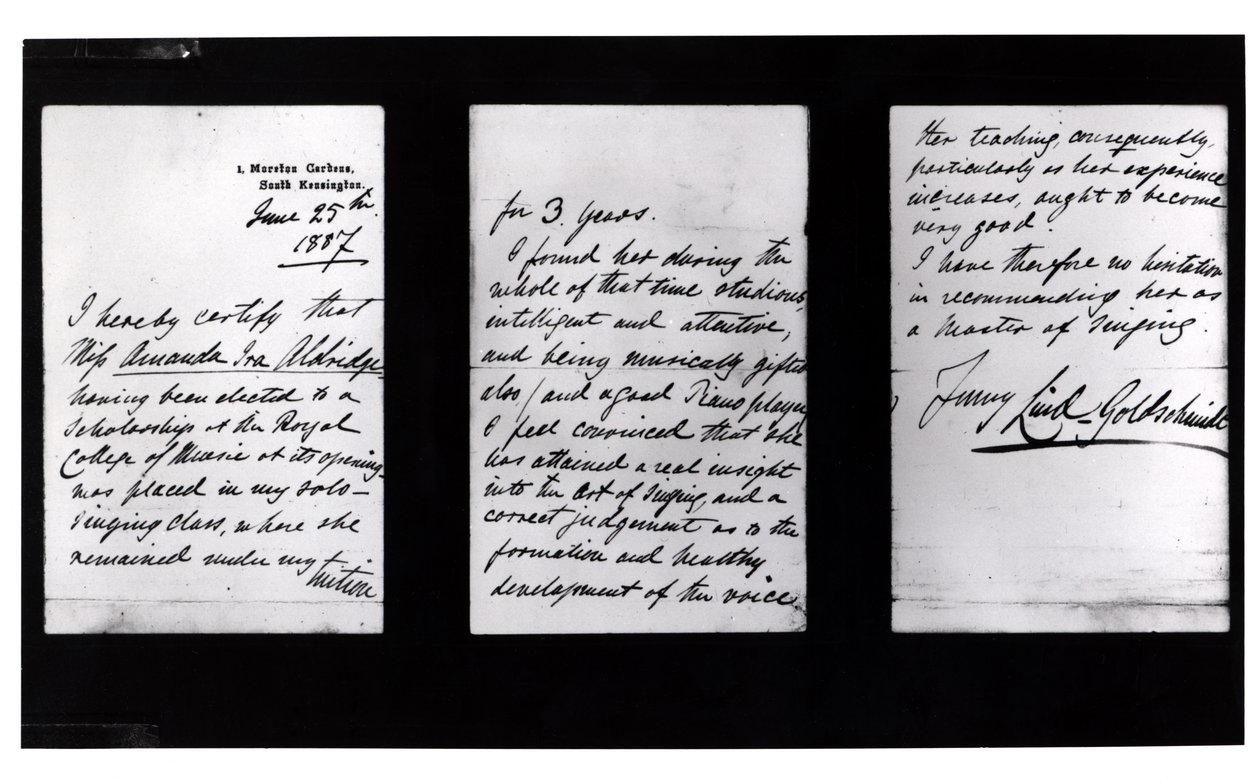 Lettre signée, 1887 - Jenny Lind