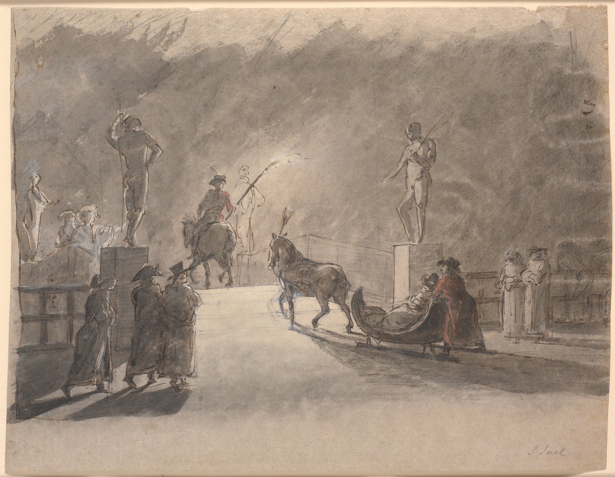 Une promenade en traîneau à la lumière des torches sur le pont de Holmen - Jens Juel
