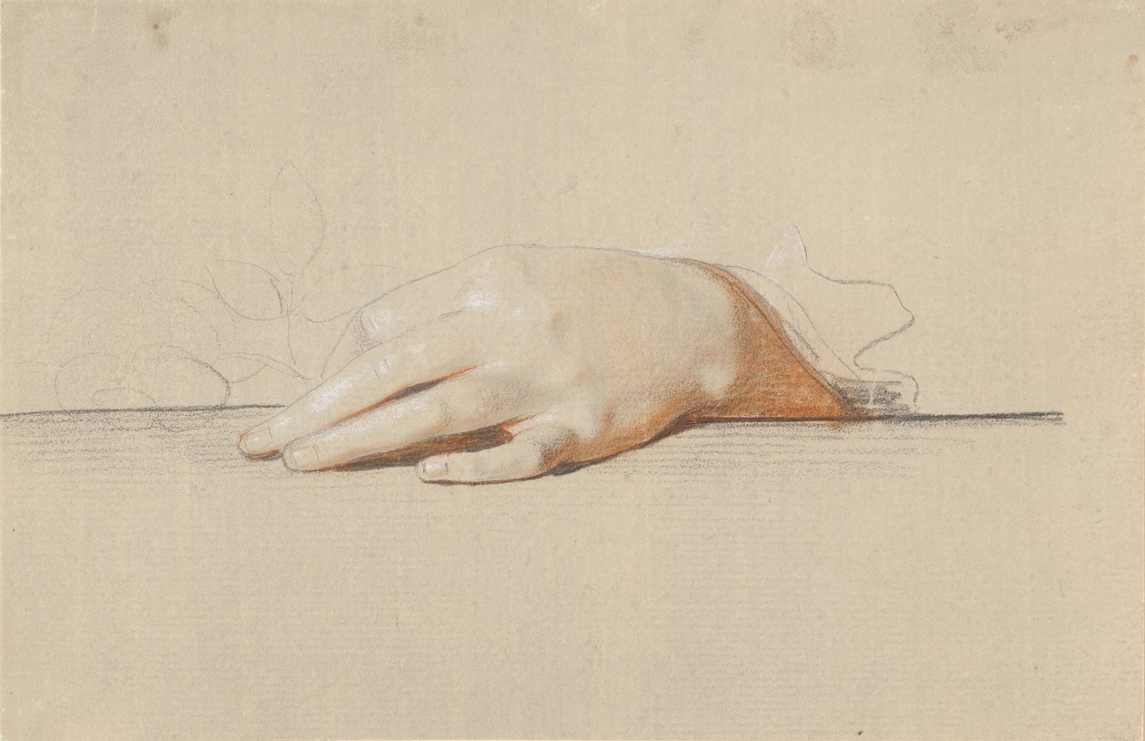 Une main gauche reposant sur une table, tenant une rose - Jens Juel