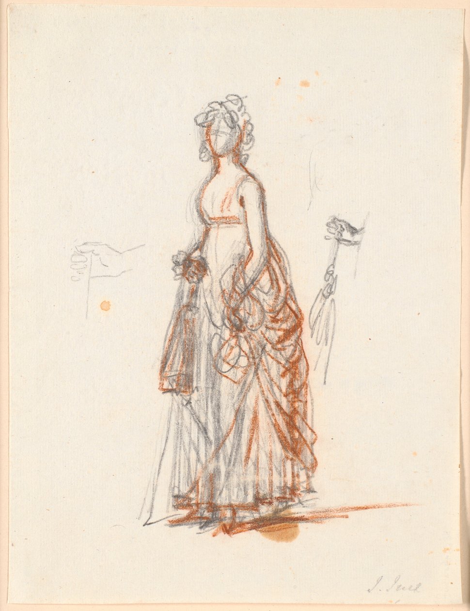 Étude pour le portrait de la famille Ryberg ; Figure de Mme Ryberg et main droite avec un parasol - Jens Juel