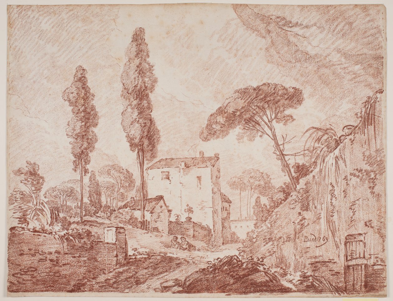 Paysage imaginaire italien avec arbres et maisons - Jens Petersen Lund