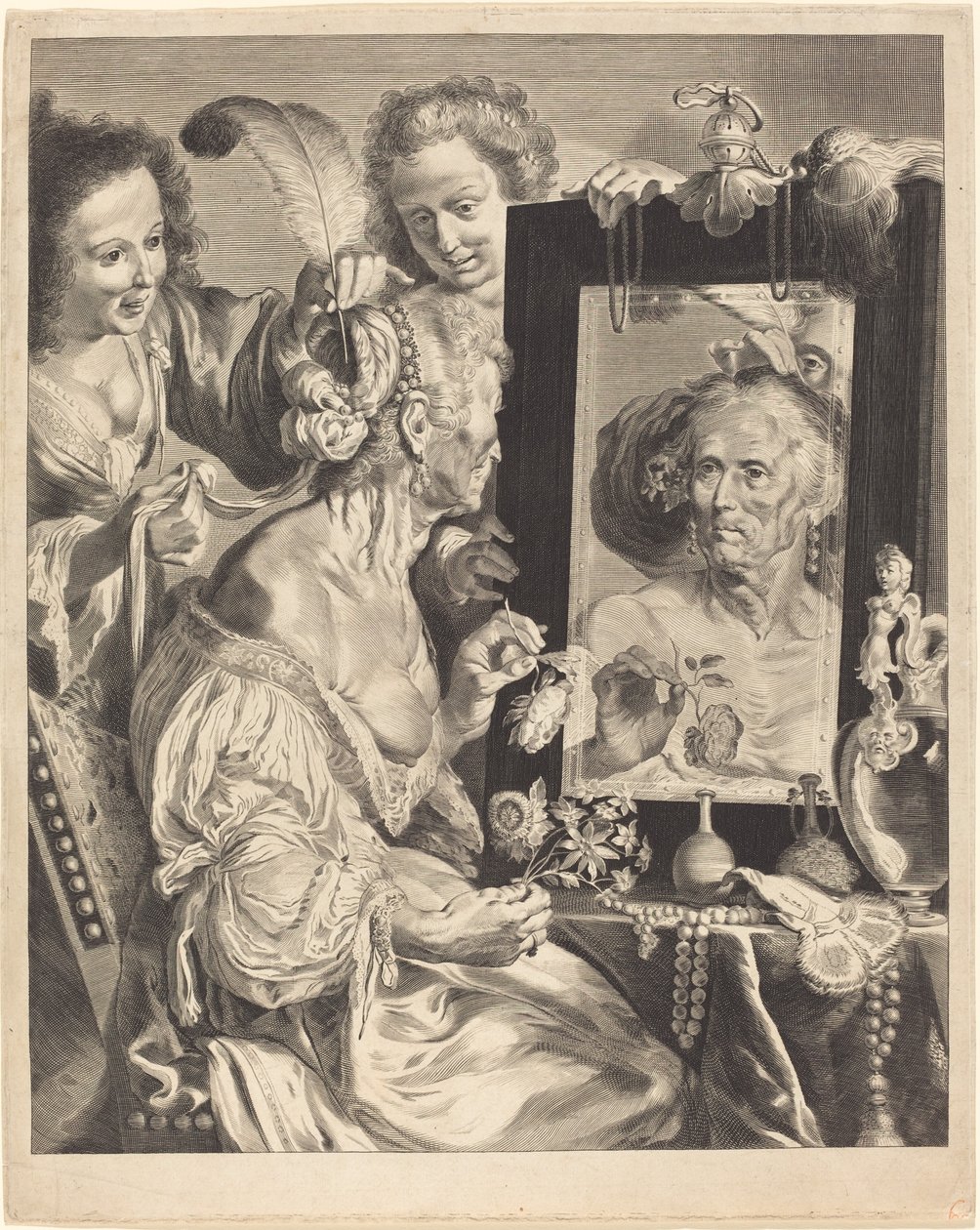 Une vieille femme à la table de toilette - Jeremias Falck after Johann Liss after Bernardo Strozzi