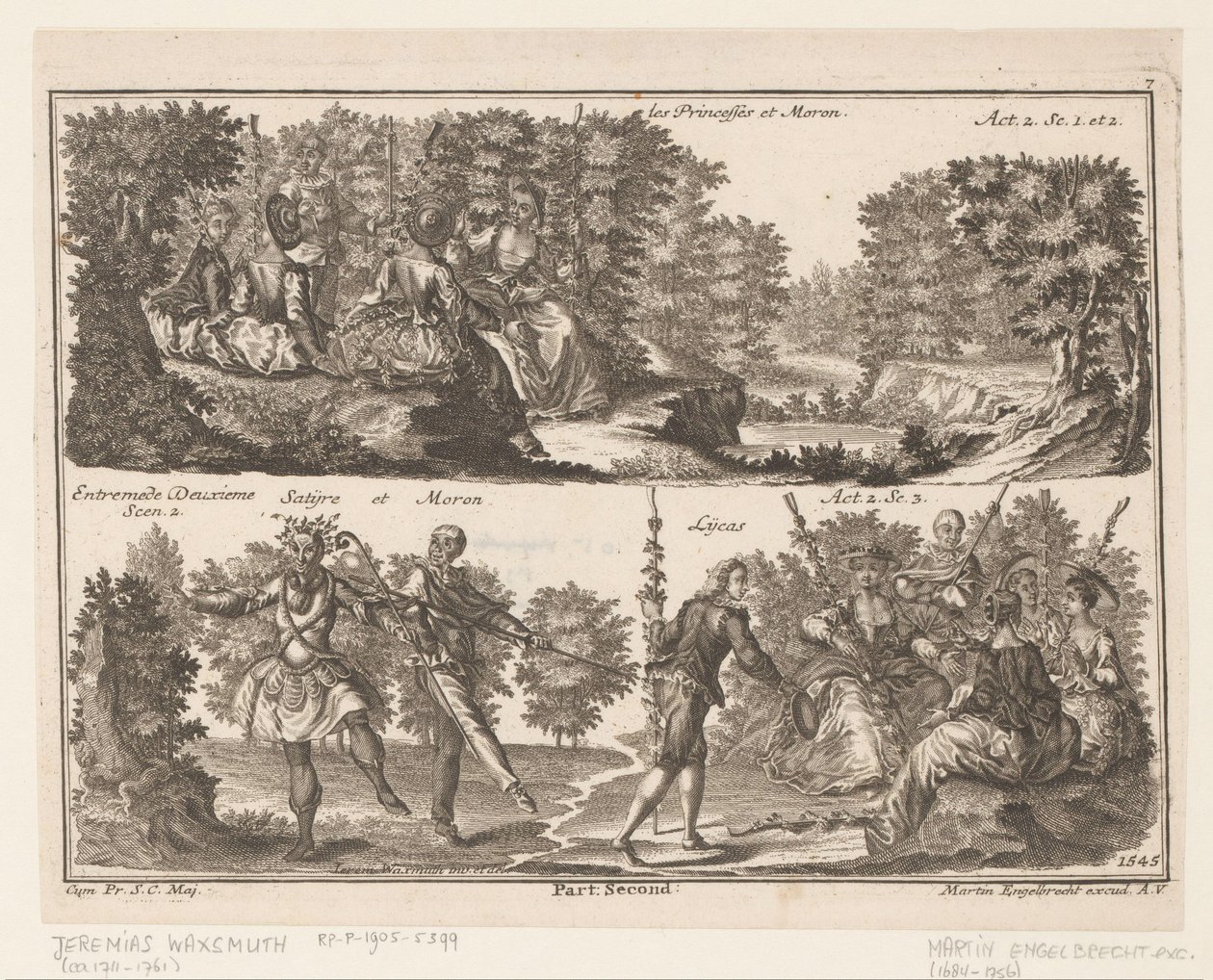 Deux scènes de théâtre avec des personnages dans un paysage boisé (Les Princesses et Moron) - Jeremias Wachsmuth