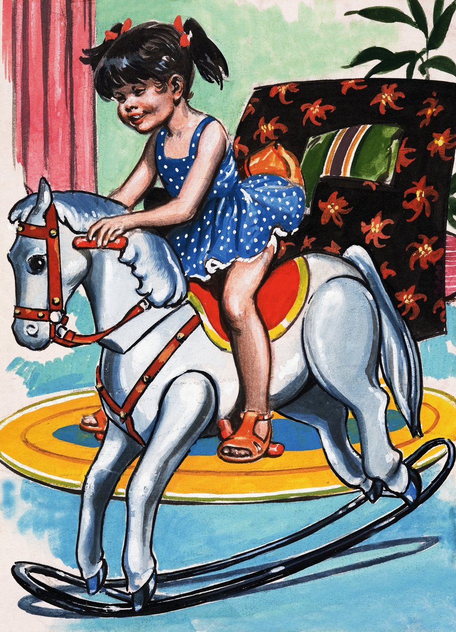 Fille sur un cheval à bascule - Jesus Blasco