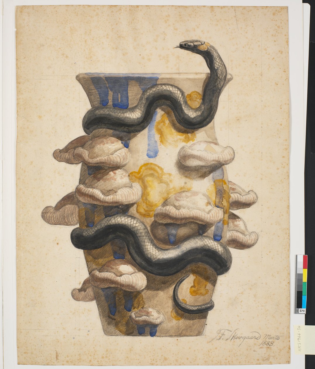Travail préparatoire pour un vase décoré de serpent et de champignons en relief - Joakim Frederik Skovgaard