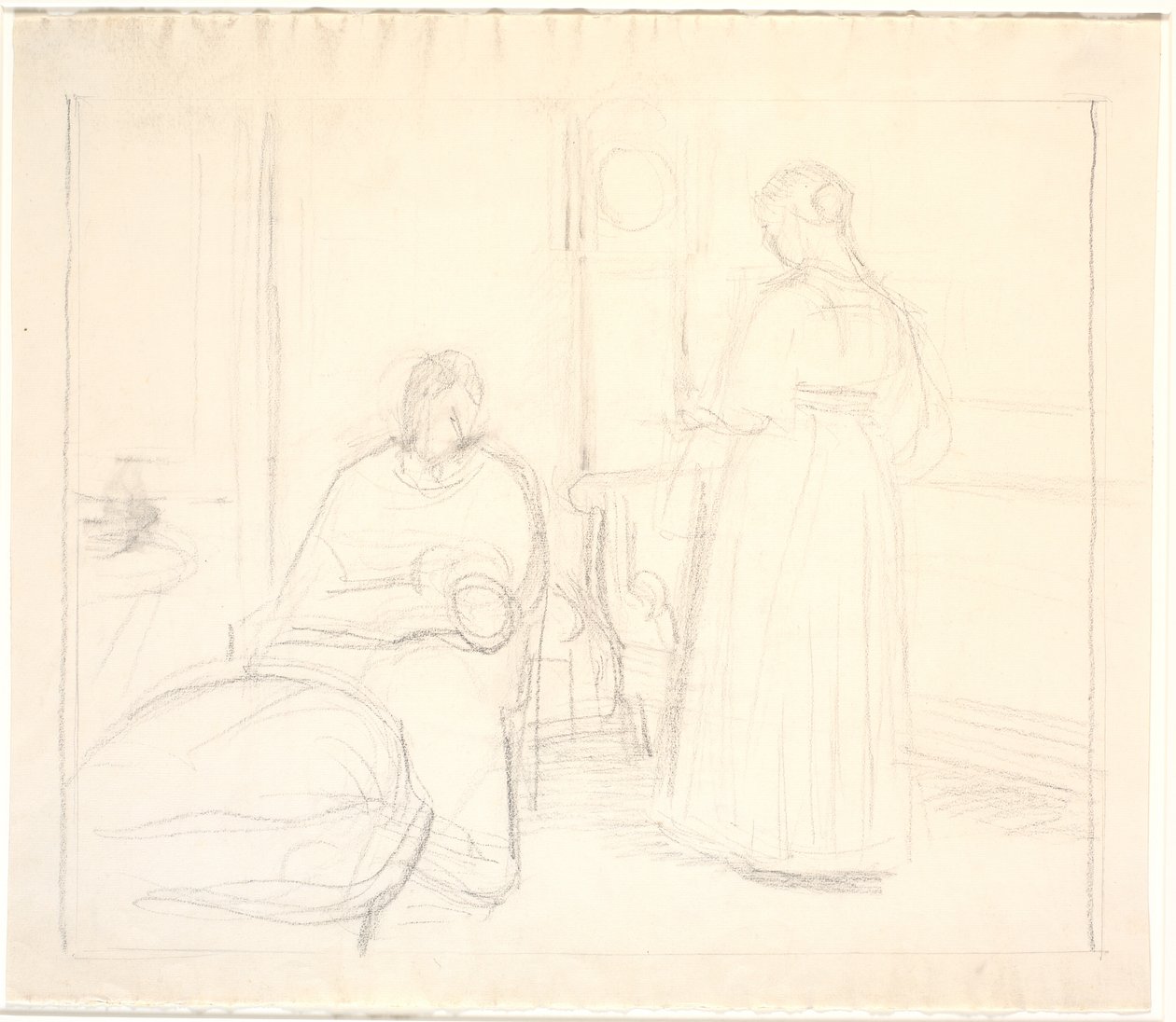 Intérieur avec horloge et femme assise et debout - Joakim Frederik Skovgaard