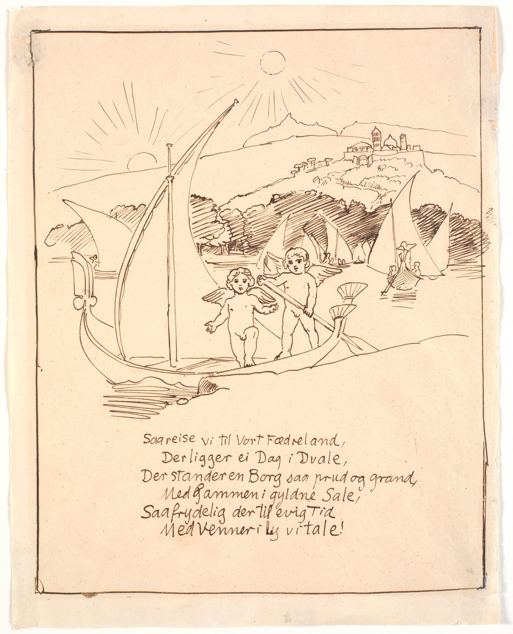Esquisse pour la dernière illustration avec les enfants anges dans le bateau - Joakim Frederik Skovgaard