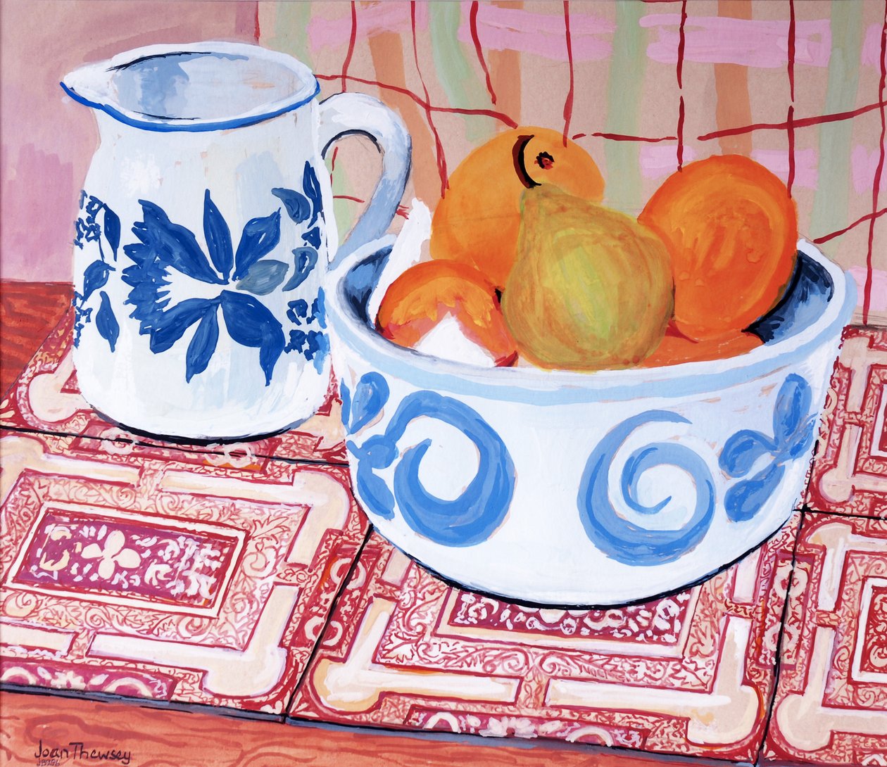 Nature Morte; Bol Bleu et Blanc et Cruche - Joan Thewsey