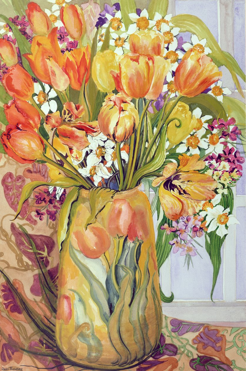 Tulipes et narcisses dans un vase Art Nouveau - Joan Thewsey