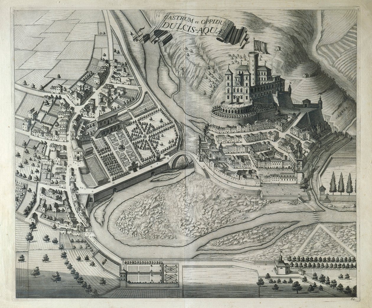 Italie, Dolceacqua, Le village de Dolceacqua (Imperia) de Theatrum Regiae Celsitudinis Sabaudiae par Joan Blaeu, Amsterdam - Joan Blaeu