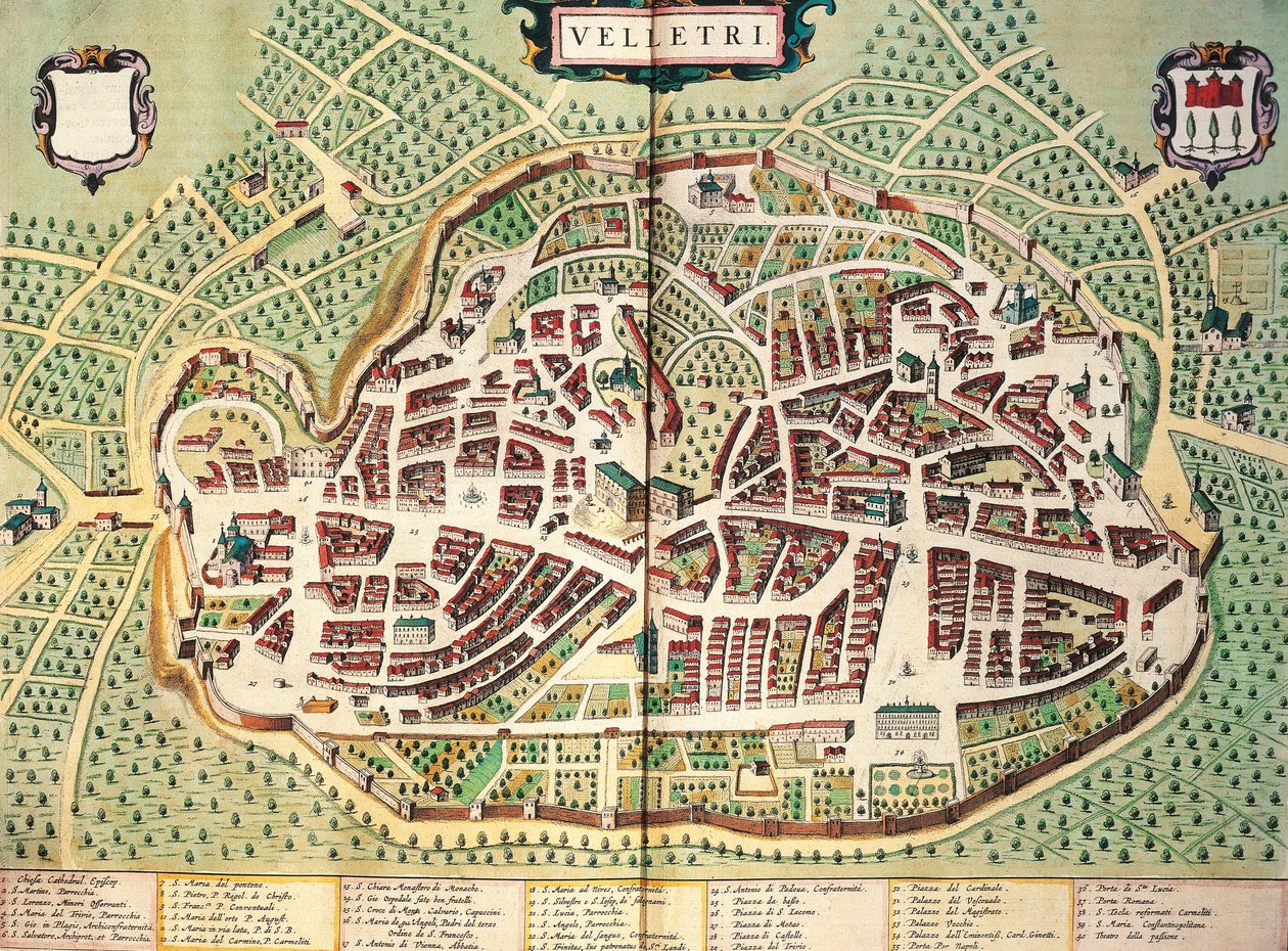 Carte de Velletri par Joan Blaeu, du Theatrum civitatum et admirandorum Italiae, gravure - Joan Blaeu