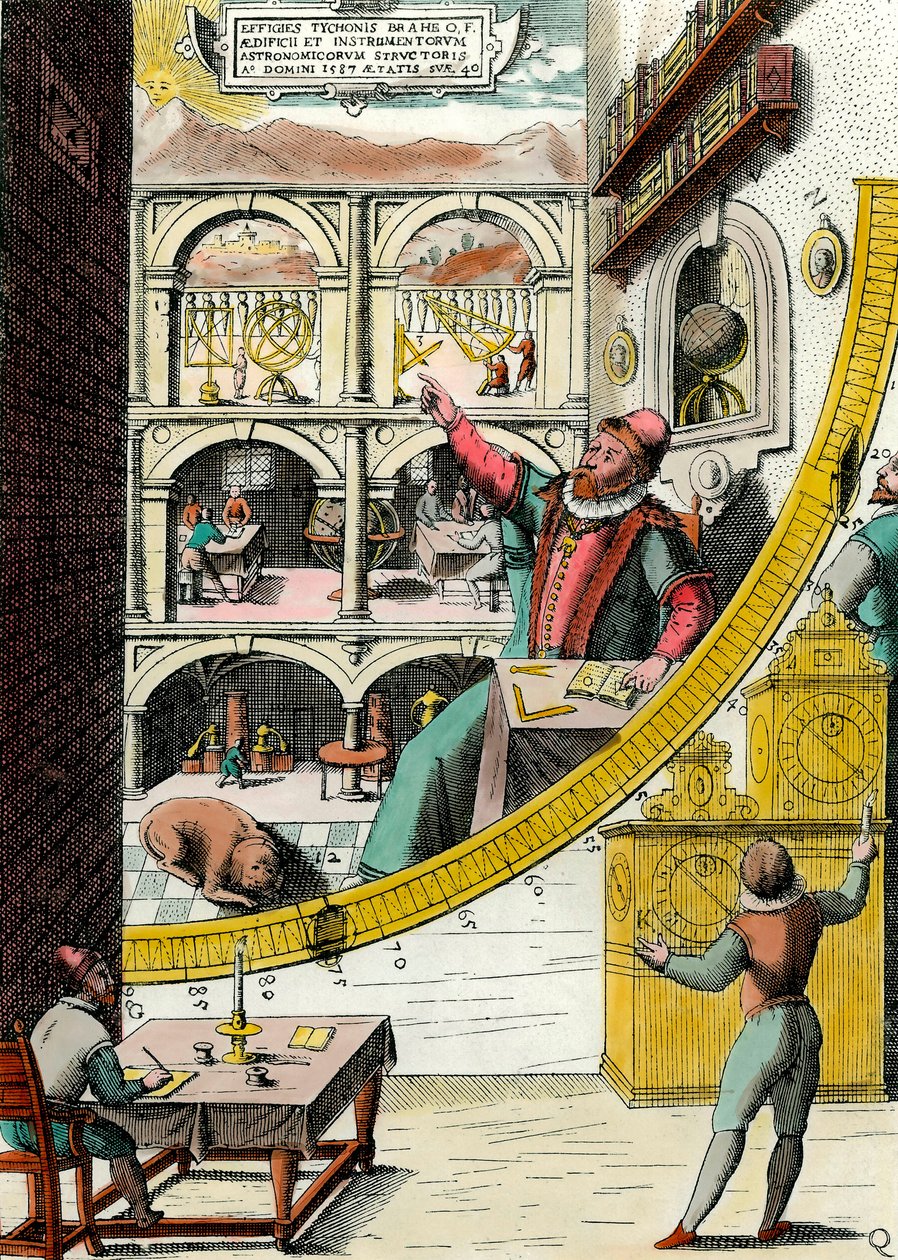 Représentation de Tycho Brahe (1546-1601), astronome danois dans son observatoire. Gravure de « Atlas Major Ssive et cosmographia Blavania labore et sumptibus » par Johannes Blaeu (1598-1673). XVIIe siècle. Paris, Arts décoratifs - Joan Blaeu