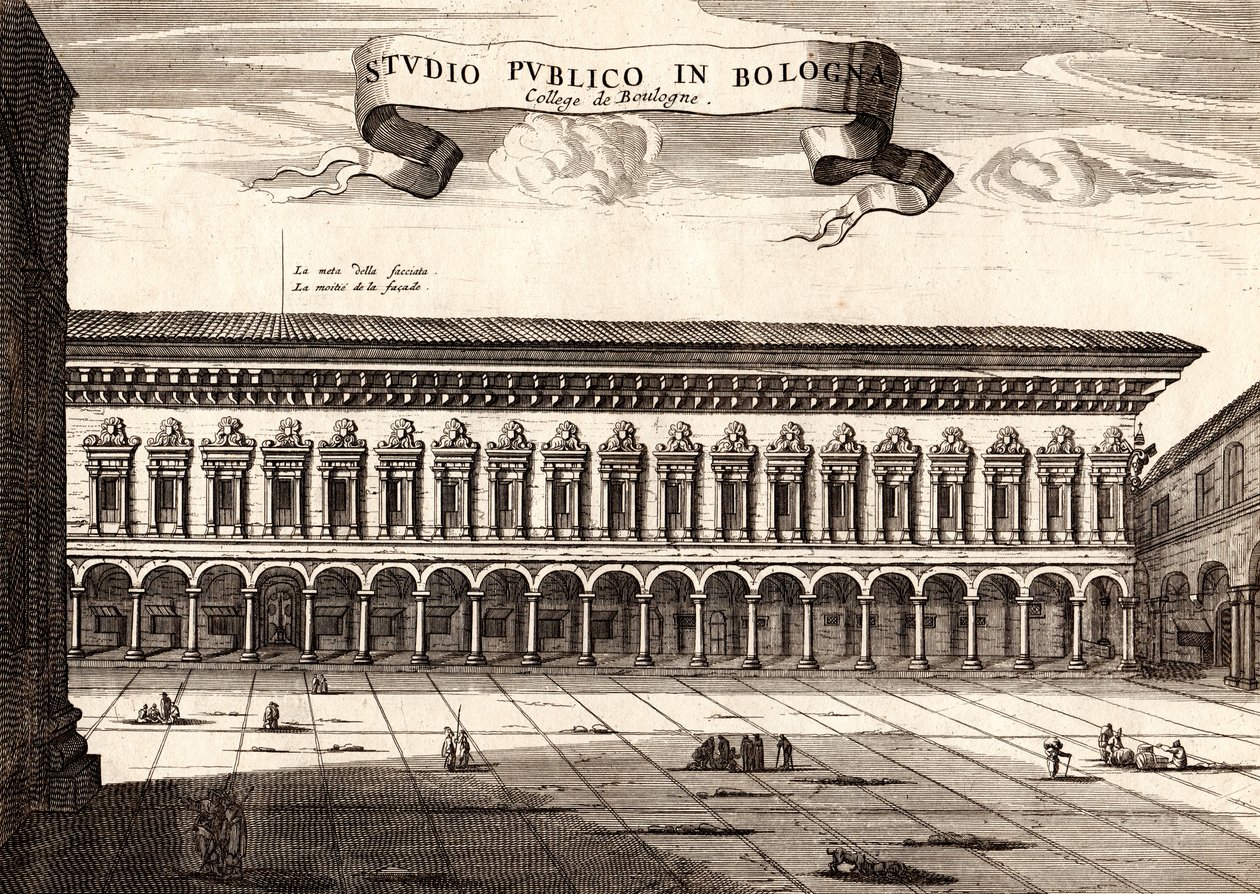 Le Palais Archiginnasio, Bologne, Émilie-Romagne, Italie, gravure sur cuivre - Joan Blaeu